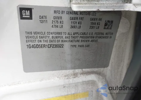 2012 Buick Lacrosse Premium 1 Group z USA, uszkodzony, nr VIN 1G4GD5ER1CF236922